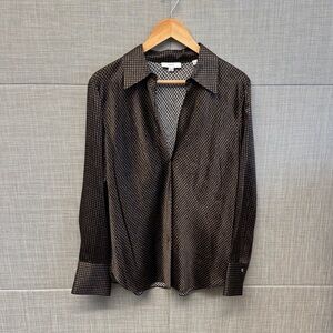 Vince Brown Geometric Silk Blouse